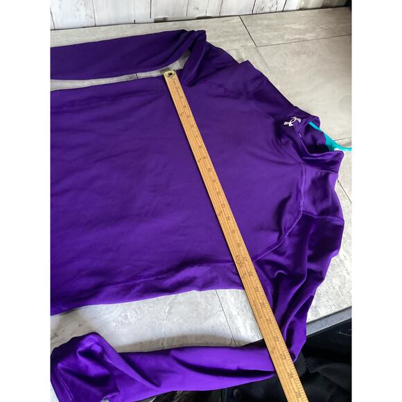 Under Armour Womens Compression Shirt XL Mock Neck Fleece Warm Purple - Picture 3 of 4